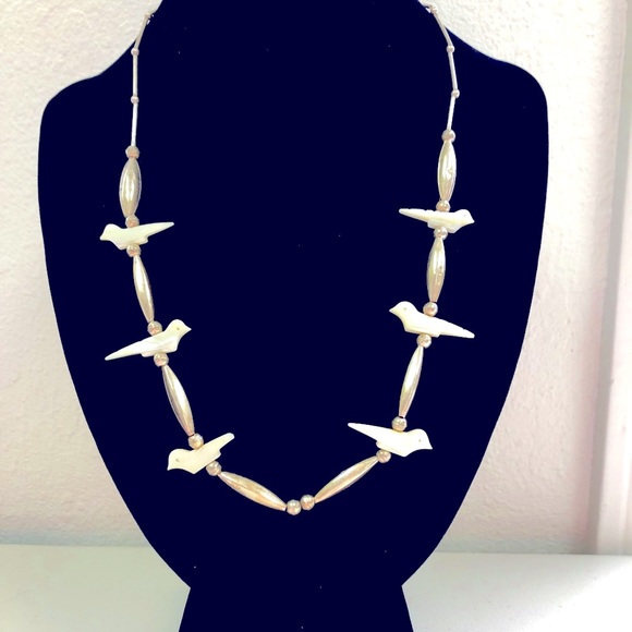 Jewelry - Vintage Sterling Silver & Carved Birds Necklace